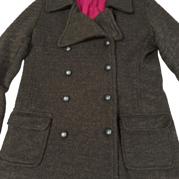 Free People Lambswool Double Breasted Coat Womens Medium Brown Geometric Pink - Picture 2 of 9